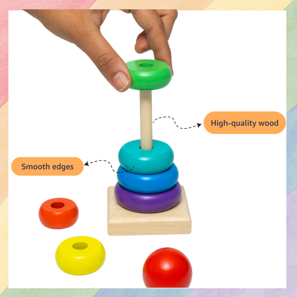 Stack Rings Puzzle Buy Wooden Rings Stacking Tower | 7 Rings Puzzle Toy | Cube Lelo