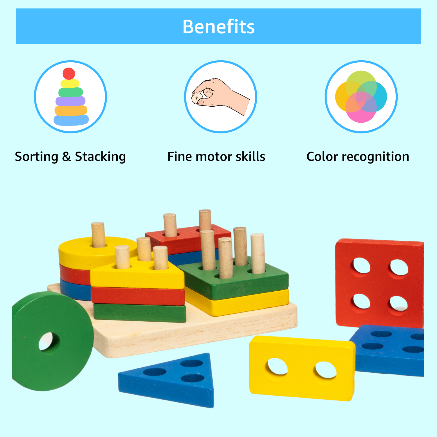 Buy Kreativity Wooden Column Stacking Blocks Online | Cubelelo