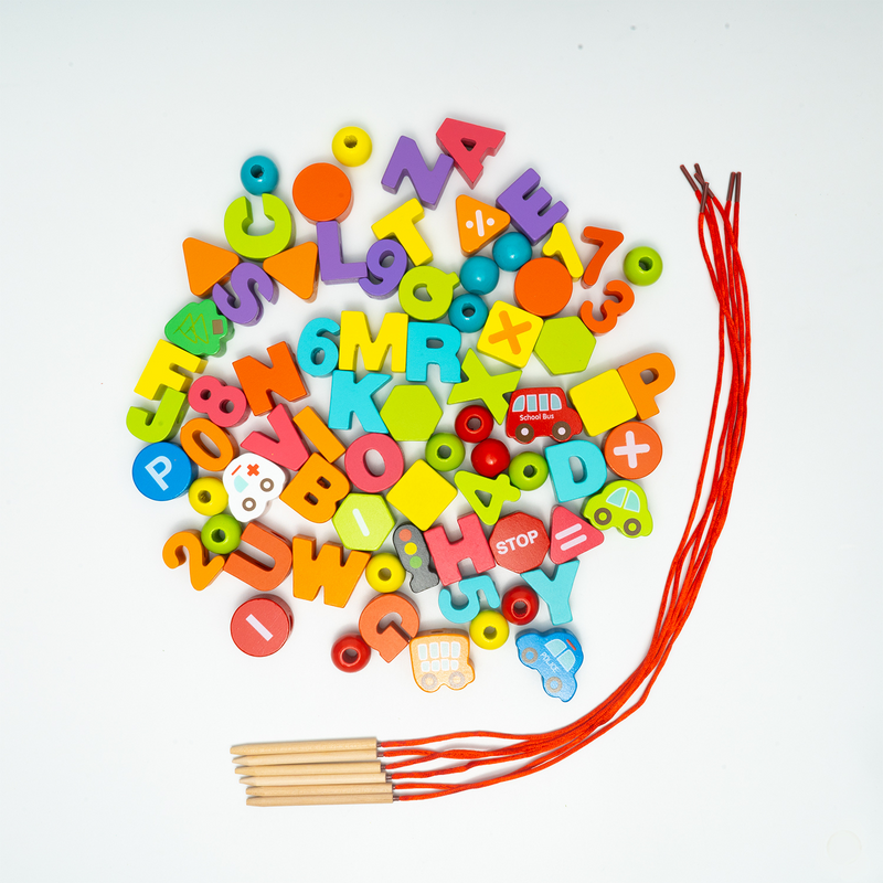 Wooden Beads Threading Game - Numbers, Letters, City Traffic
