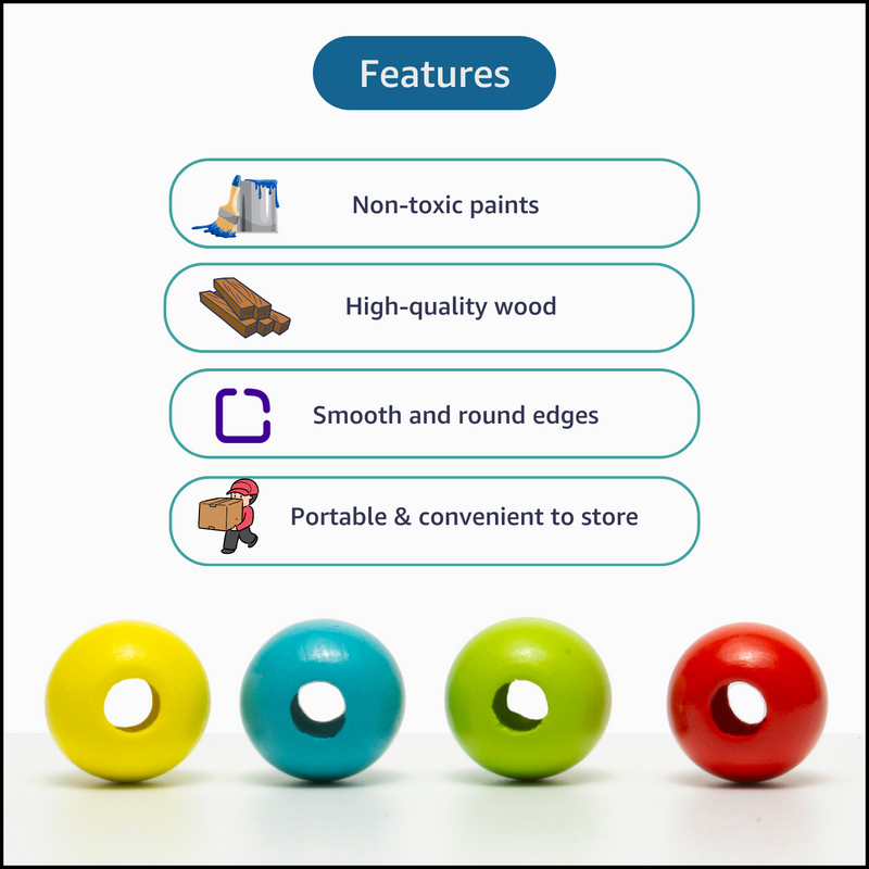 Wooden Beads Threading Game - Numbers, Letters, City Traffic