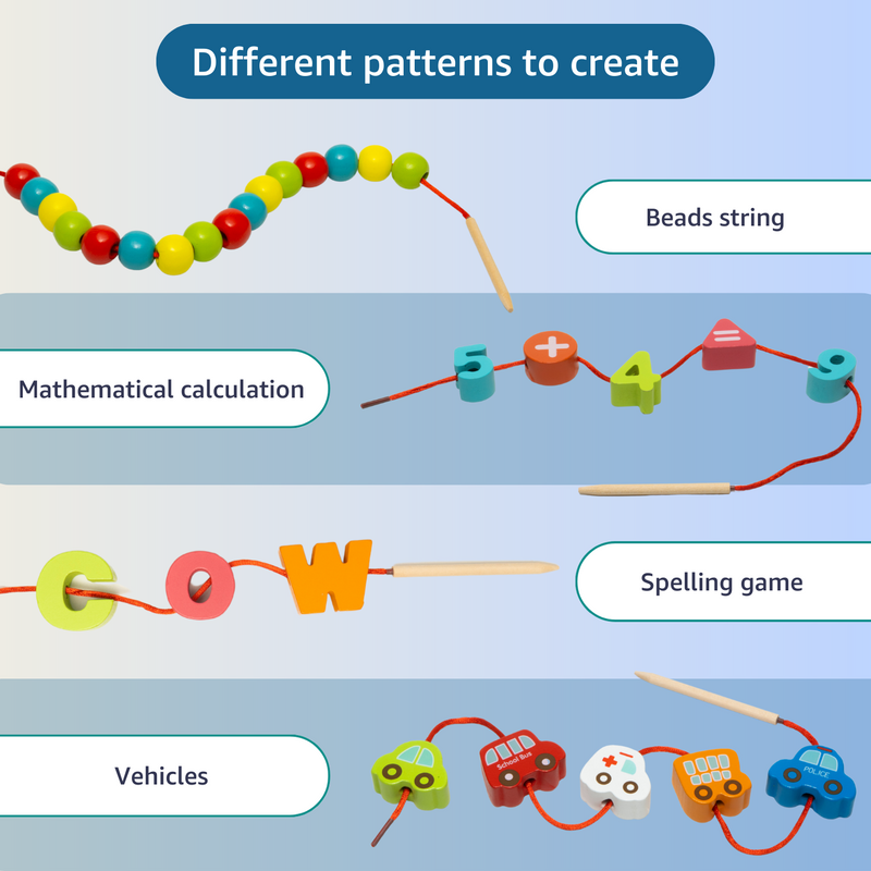Wooden Beads Threading Game - Numbers, Letters, City Traffic