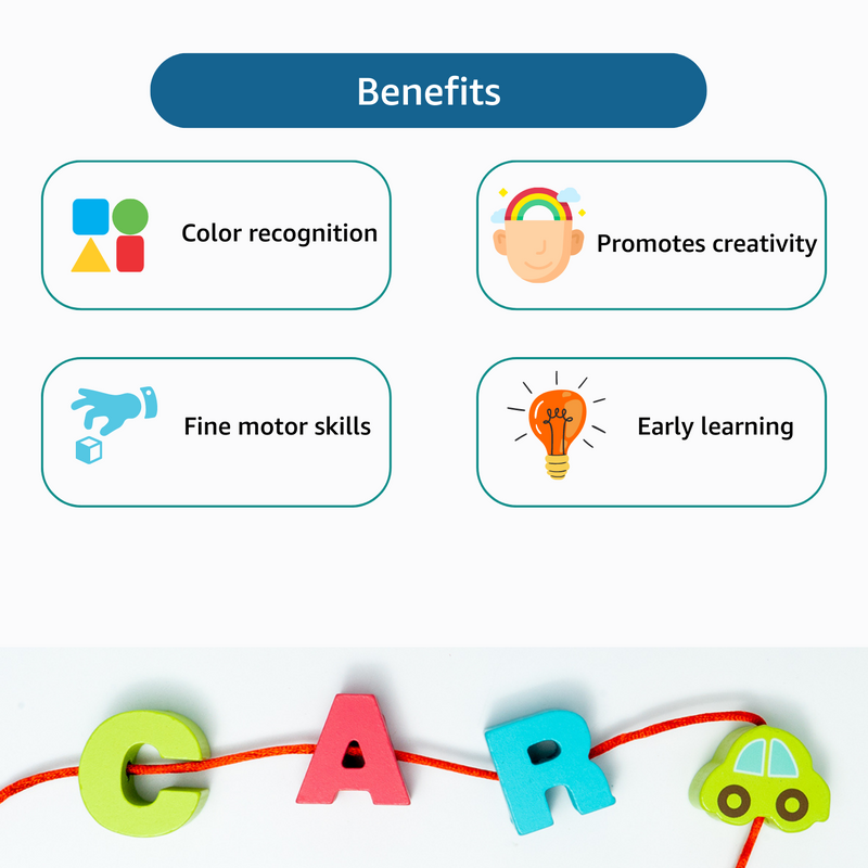 Wooden Beads Threading Game - Numbers, Letters, City Traffic