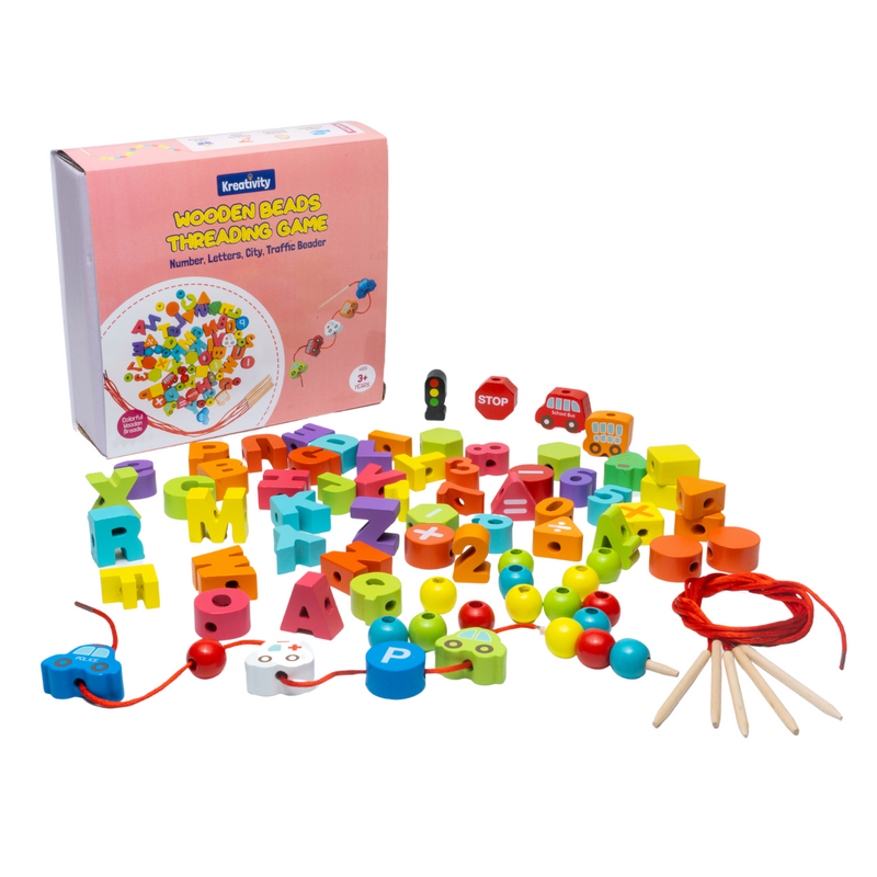 Wooden Beads Threading Game - Numbers, Letters, City Traffic