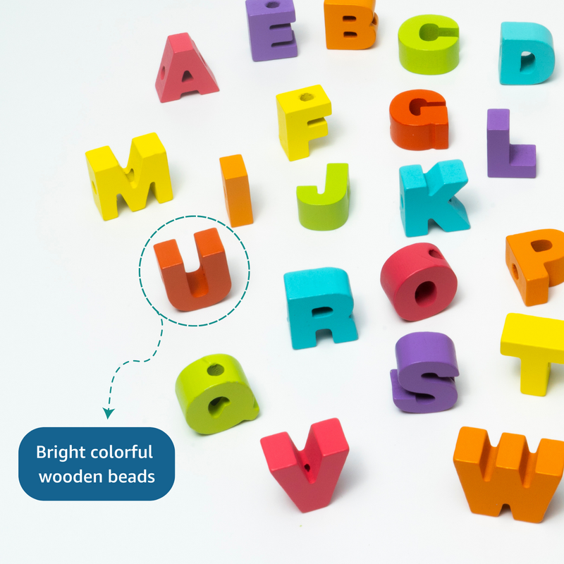 Wooden Beads Threading Game - Numbers, Letters, City Traffic