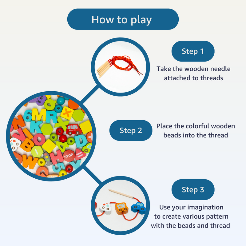 Wooden Beads Threading Game - Numbers, Letters, City Traffic