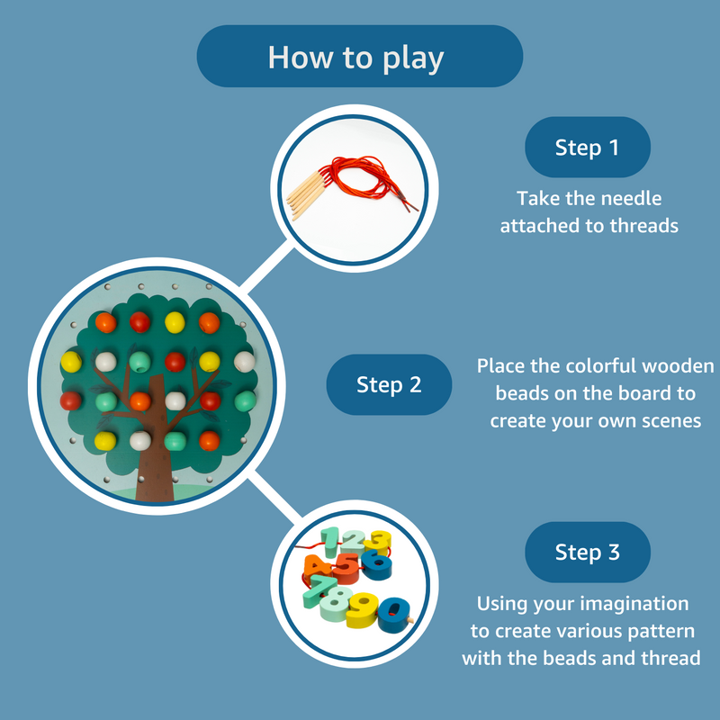 Wooden Beads Threading Game - with Scene Cognition Board