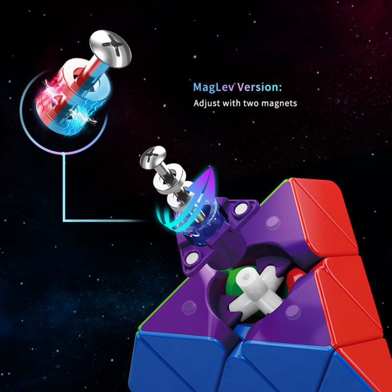 MoYu RS Pyraminx M (MagLev) image showing MagLev Technology and adjustment