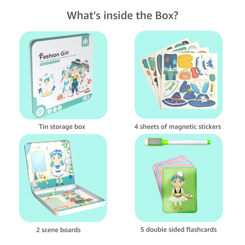 Montessori Fun Magnetic Sticker Game with Tin Storage Box