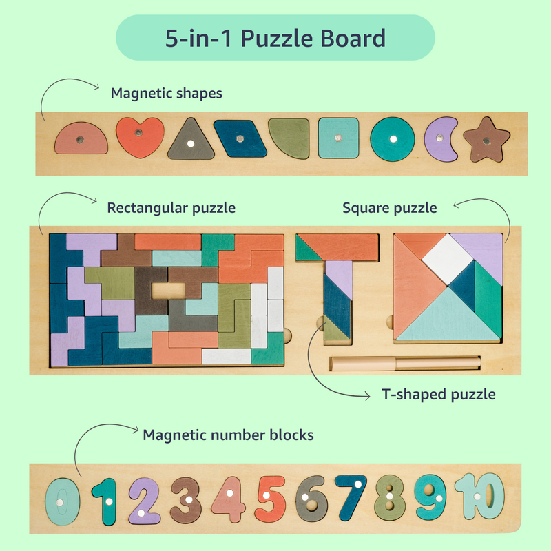 5-in-1 Wooden Puzzle Board
